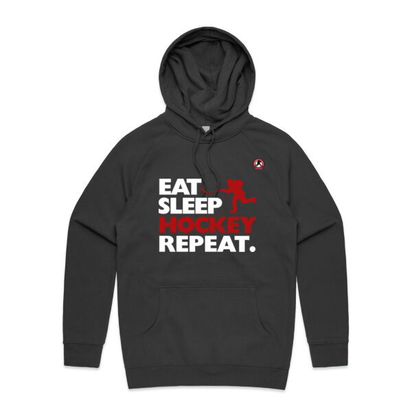 Men's Eat Sleep Hockey Hoodie - White text Thumbnail