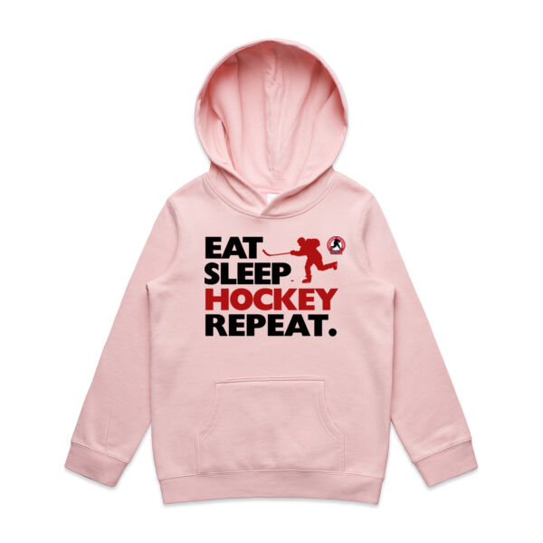 Eat Sleep Hockey Repeat - Youth Hoodie, Dark text Thumbnail
